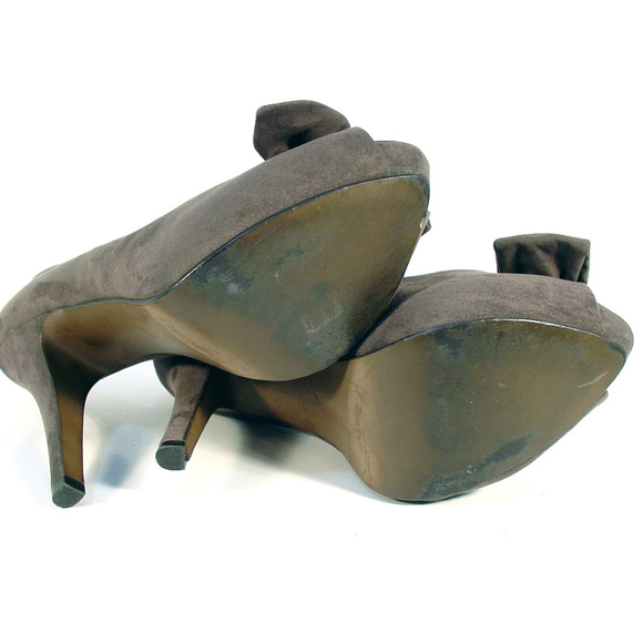 ZARA Taupe Suede Peep Toe Platform Bow Pumps 41/10 - Picture 5 of 7